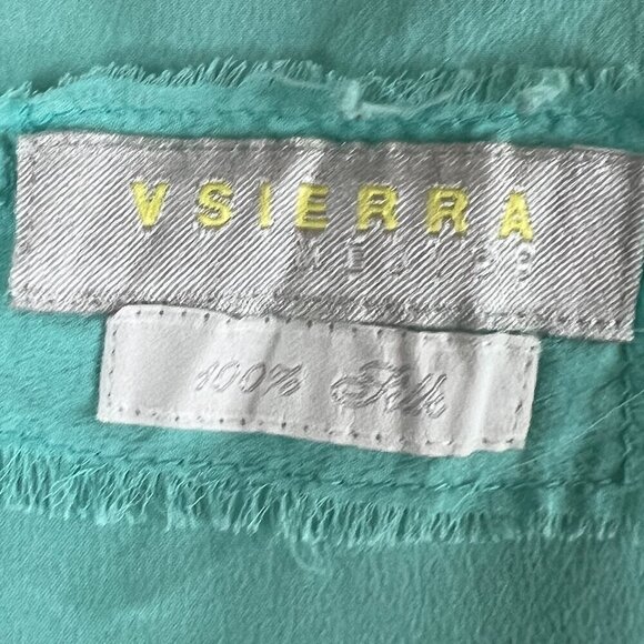 Vintage V Sierra Mejico 100% Pure Silk Open Floral Applique Teal Cover Size L - Picture 2 of 6